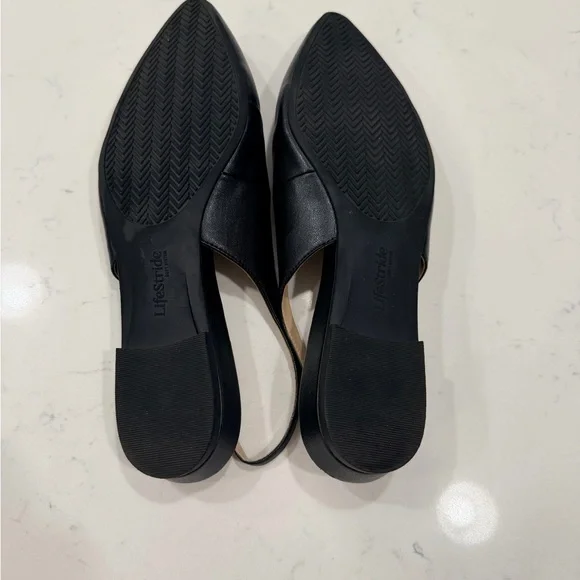Life Stride Black Pointed Toe Slingback Flats - Picture 6 of 6